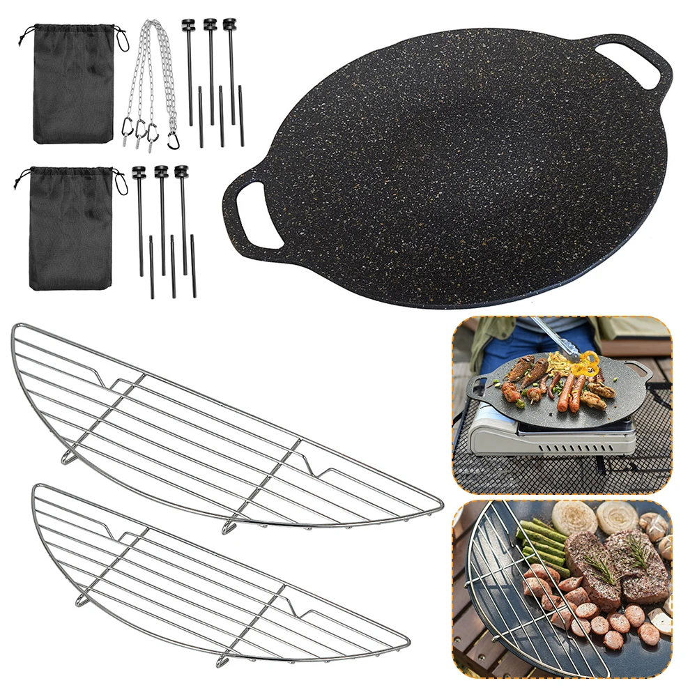 Sartén para parrilla de barbacoa coreana, sartén redonda antiadherente multiusos para tortitas, sartén para acampar y viajar al aire libre, plancha para el hogar, herramienta para barbacoa