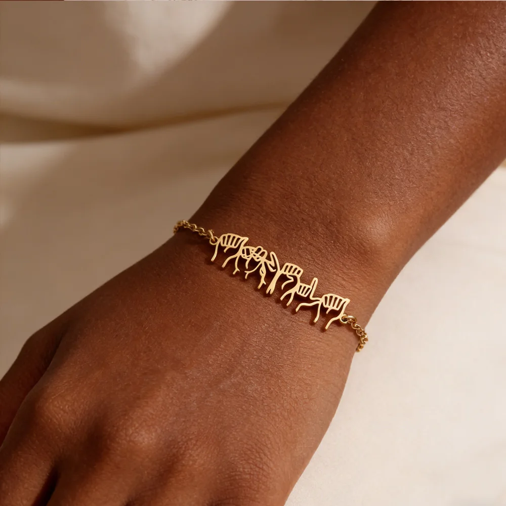

Personalized Sign Language Hand Gesture Bracelet For Women Custom Name Hand Chain Jewelry Birthday Gift for MOM Accessories