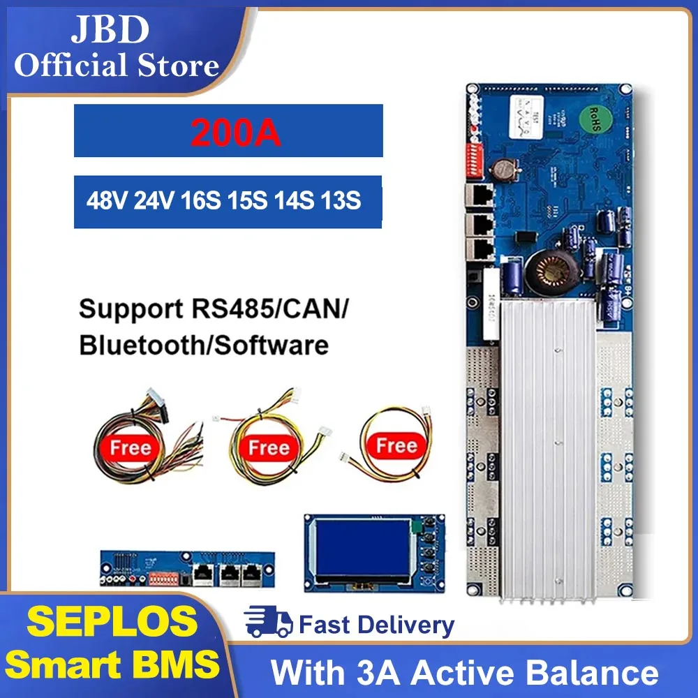 Seplos Smart 3.0 BMS 24V 48V 200A 7S 13S 14S 8S 15S 16S LFP With Bluetooth LCD Screen Smart BMS Li-Ion LiFePO4 Battery Inverter