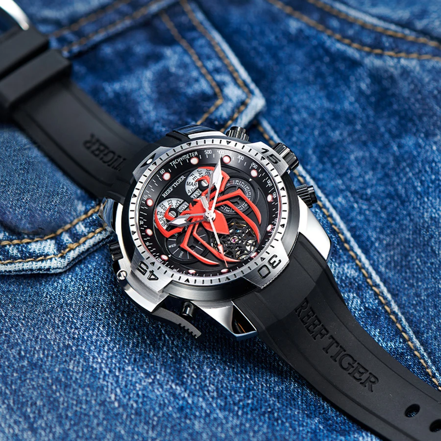 reef tiger men's mechanical watch, fully automatic multi-functional dual calendar business men's watch, men's timepiece
