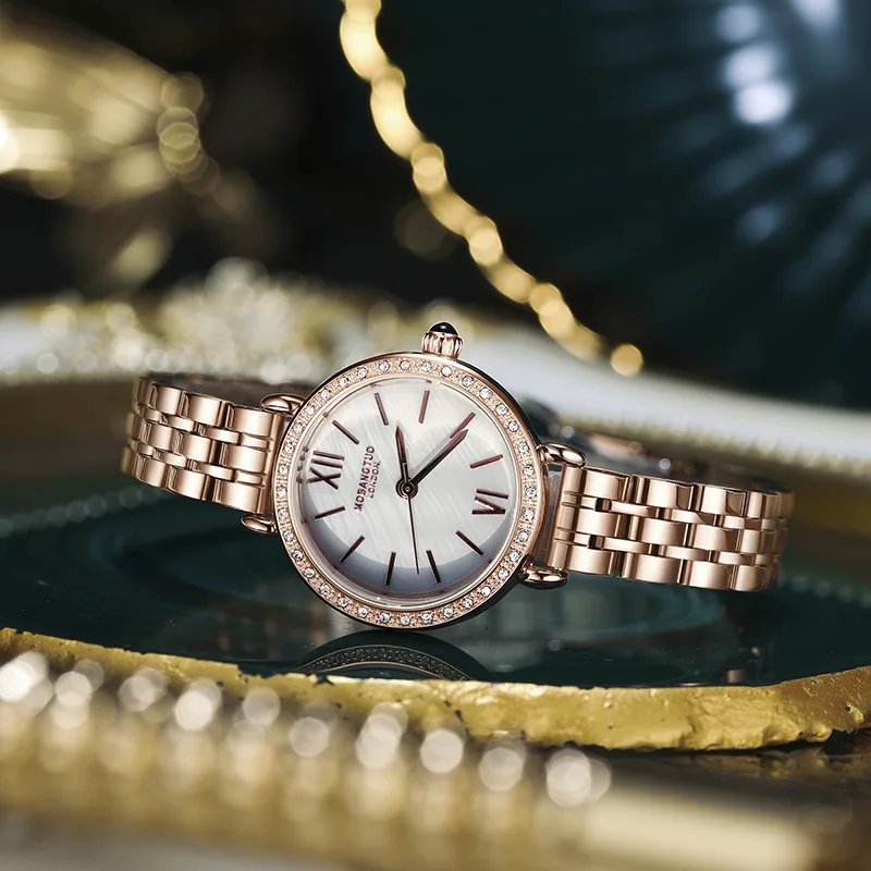 Fashion Retro Round Small Green Watch Elegant Student Roman Small Dial Steel Band Quartz Women's Watch