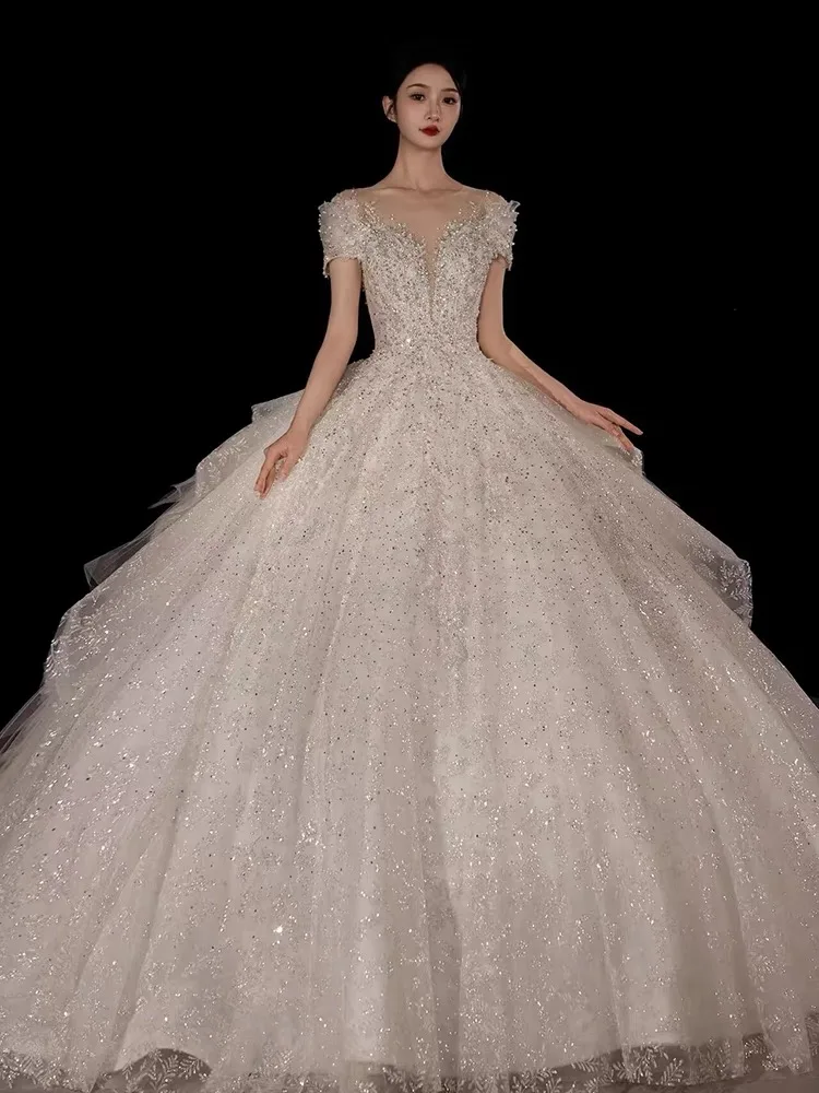 Princess Dress Custom Wedding Dress New Style Bride Main Dress High-End Texture Train Dress