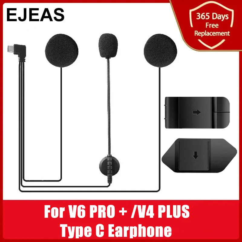 

EJEAS V6 PRO+ EJEAS V4 PLUS Type-C Jack Original Earphone Motorcycle Helmet Headset with Speaker Microphone Optional Clip & Base