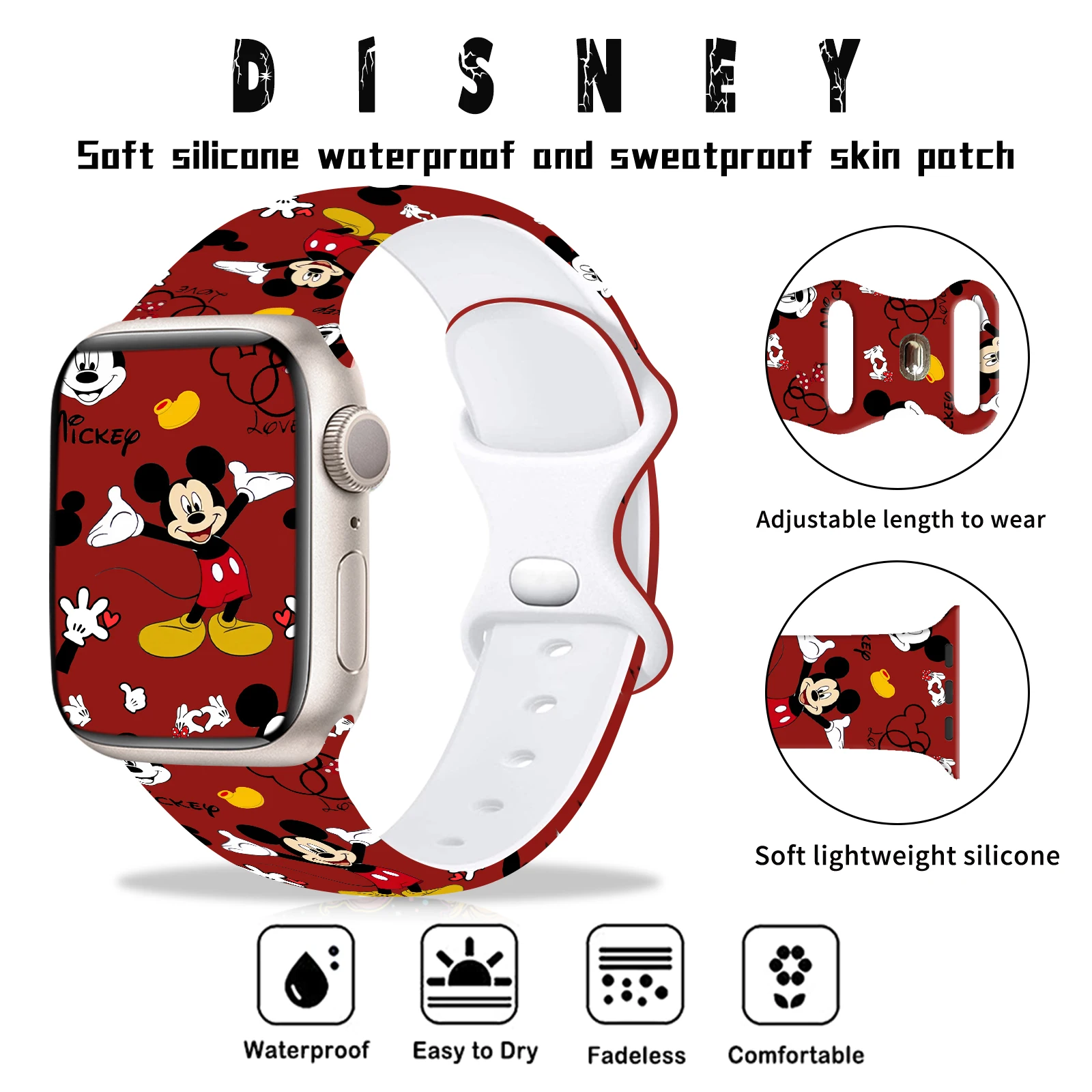 Disney Leopard Mich Print Strap for Apple Watch 11 10 9 8 SE Silicone Band Replaceable Watchband for iWatch 46mm 44mm 42mm 41mm