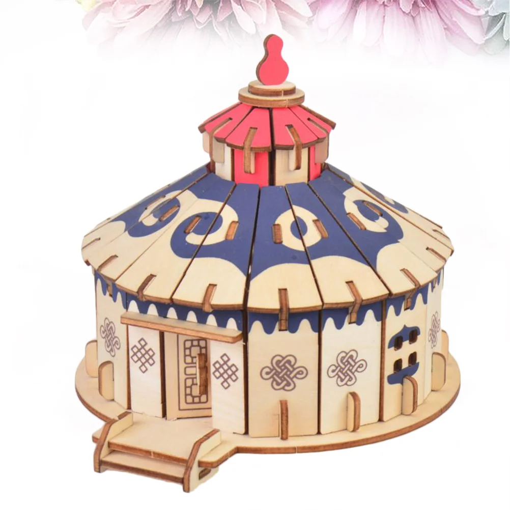 Mongolian Yurt Shape Wooden Three Dimensional Puzzle Board Puzzle Toy for Entertainment wooden puzzles toys