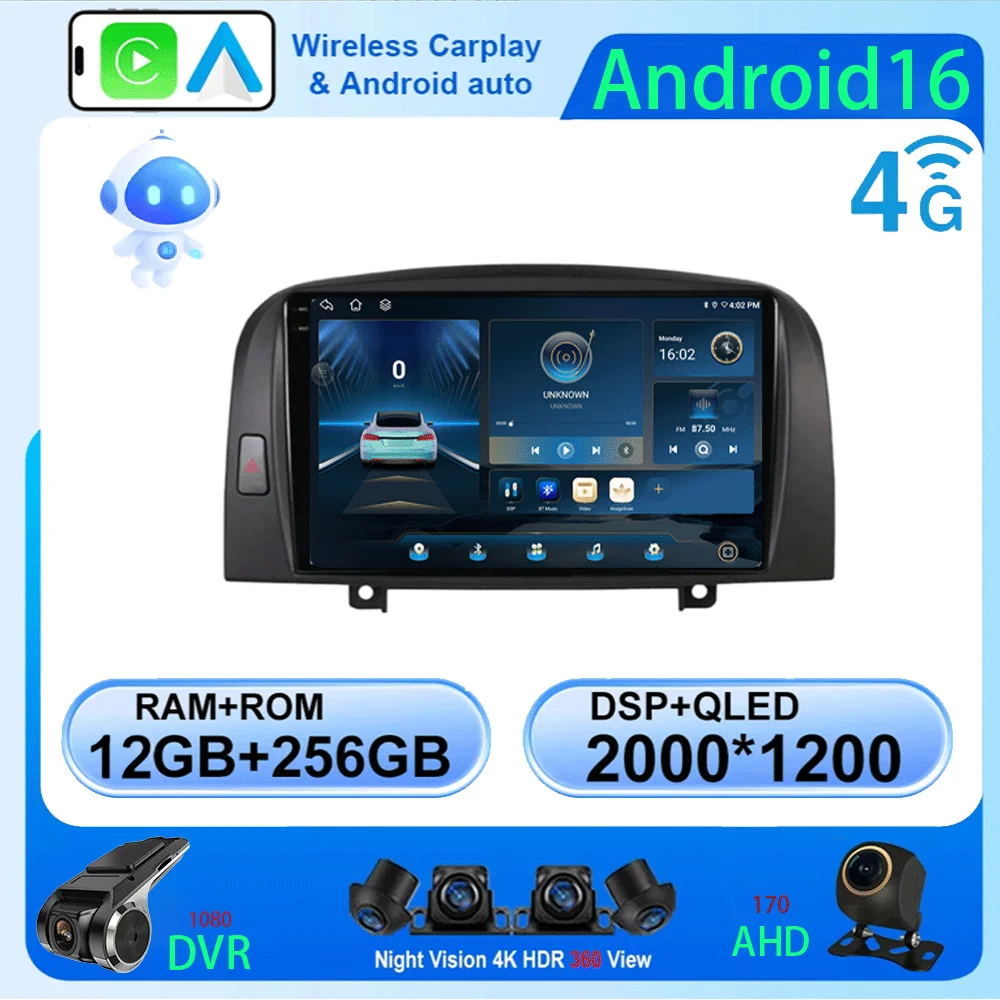 Car Radio Android 16 WIFI+4G Carplay For Hyundai SONATA NF 2004 2005 2006 2007 2008 Multimedia Player GPS Navigation DSP 2din BT