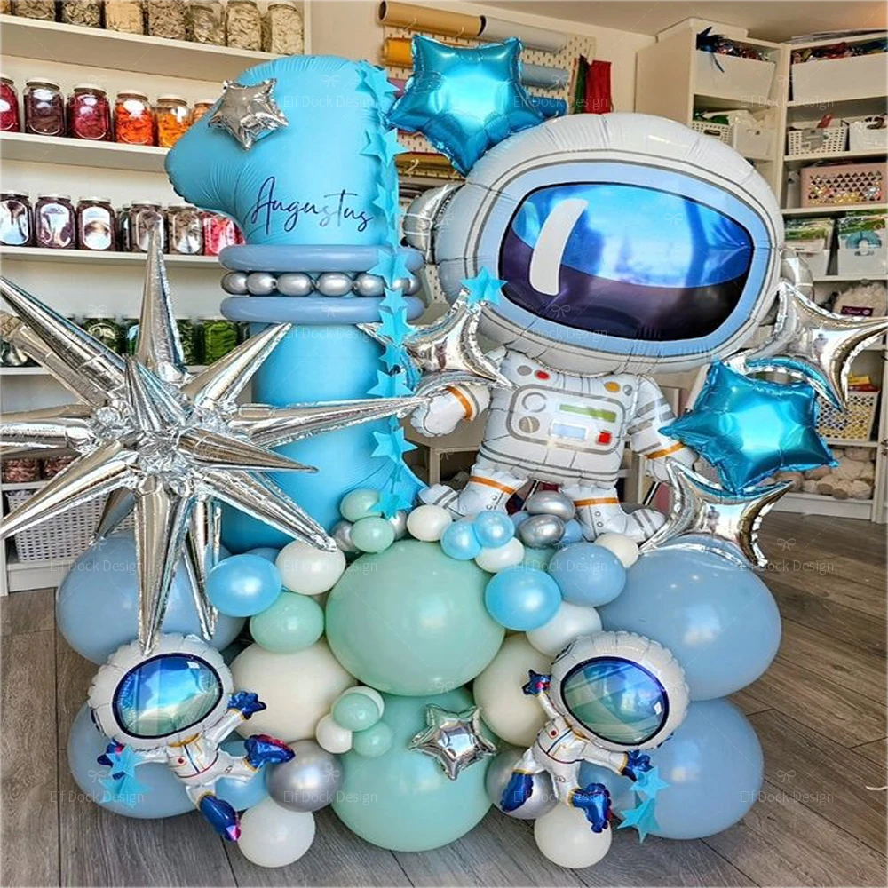 62pcs Outer Space Theme Party Astronaut Balloon 1-9Number Foil Balloons Boy Birthday Party Decorations Kids Baby Shower Gift