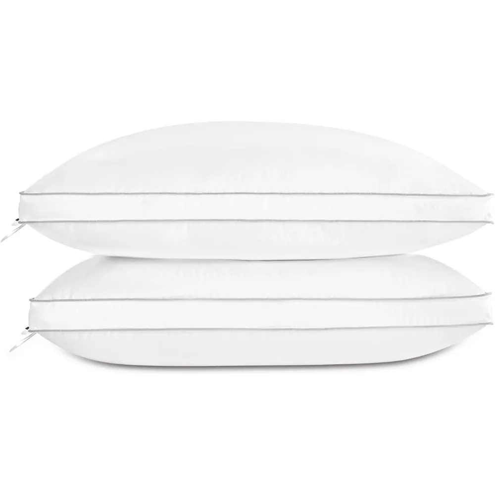 Luxury Feather Down Pillow King Size,Firm Gusseted Bed Pillows for Sleeping, Hotel Collection Fluffy Pillow, 18