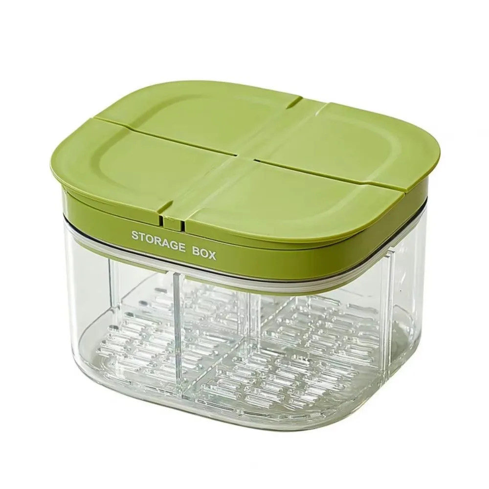 

Transparent Refrigerator Sealed Box 4 Grids Draining Garlic Storage Containers Stackable BPA Free Onion Serving Jar Household