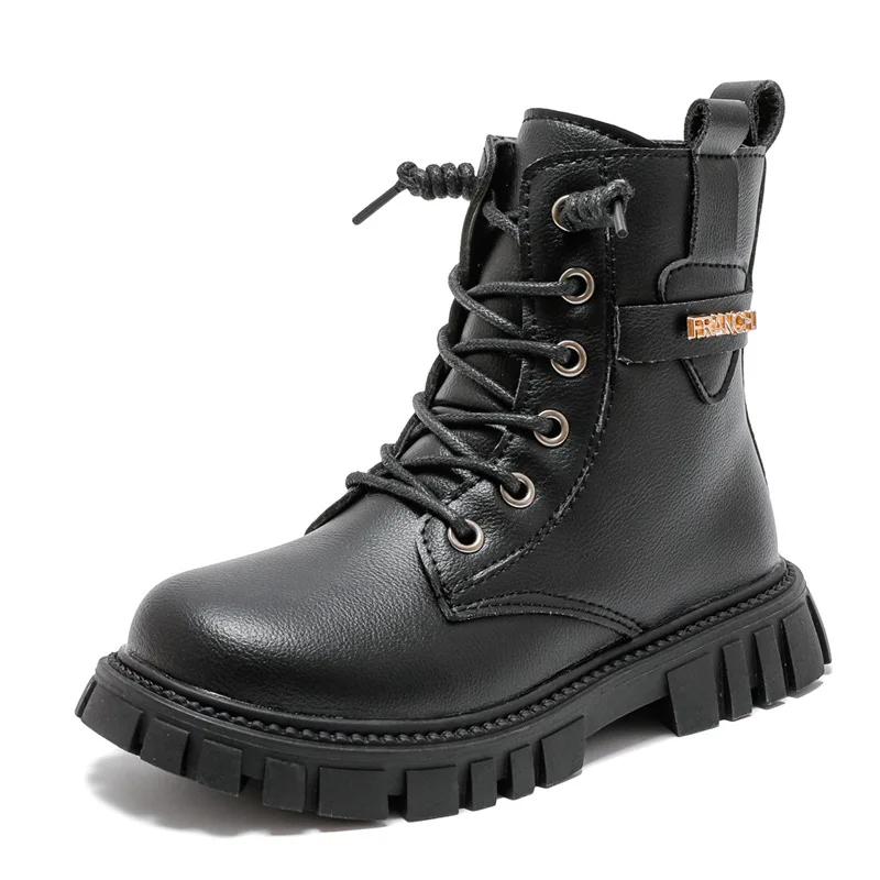 Modische Stiefel für Mädchen, 2025, Herbst/Winter, neue Ankunft, einzelner Stiefel, Prinzessinnen-Lederschuhe, weicher Boden, schwarze Schuhe