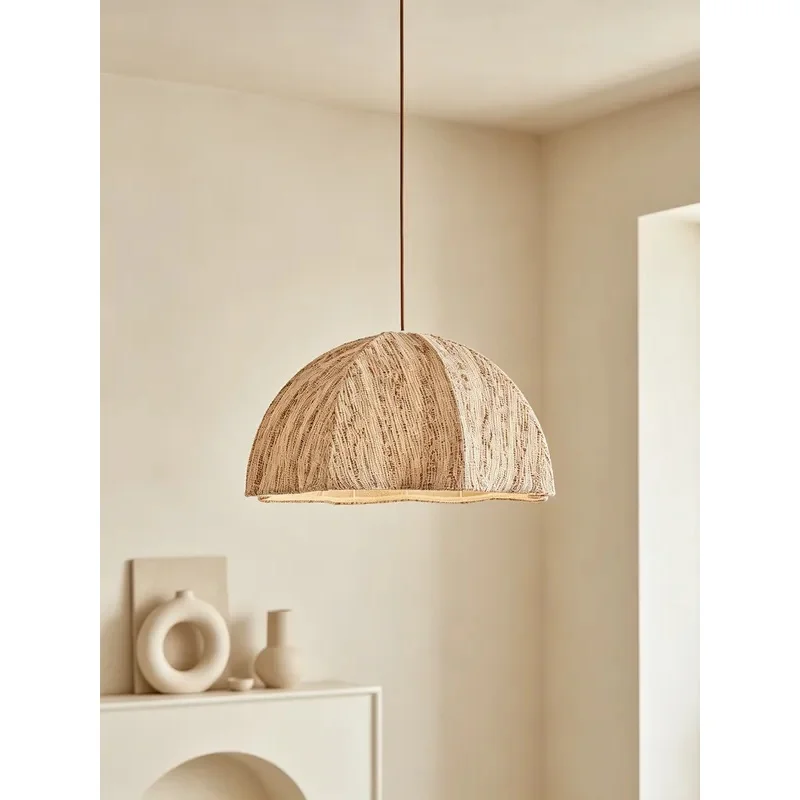 Half Dome Fabric Pendant Light Handwoven Textured Shade Japandi Dining Room Kitchen Island Hanging Ceiling Lamp