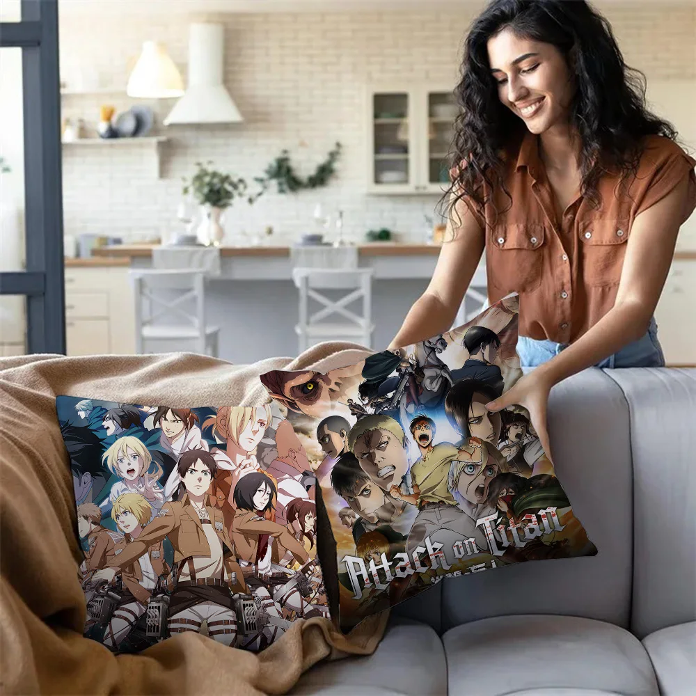 Anime A-Attack On TitanS Pillow Covers Cartoon Sofa Decorative Home Double-sided Printing Short Plush Cute Cushion Cover