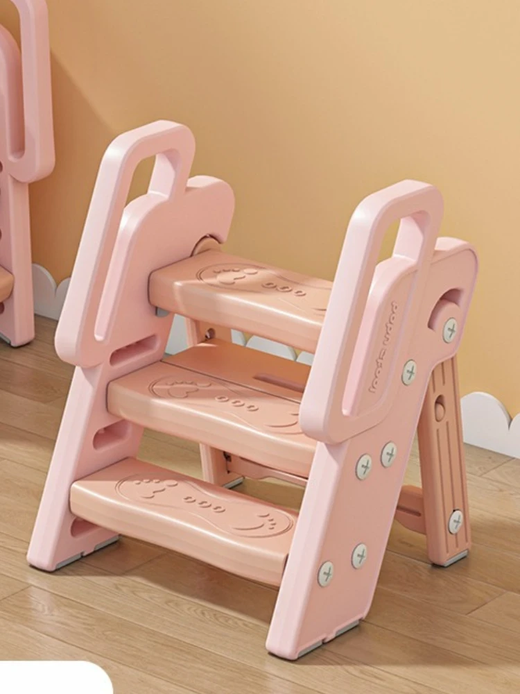 Escabeau de salle de bain pliable pour enfants, plate-forme de lavage antidérapante avec main courante, tabouret de vanité peu encombrant pour l'accès au lavabo