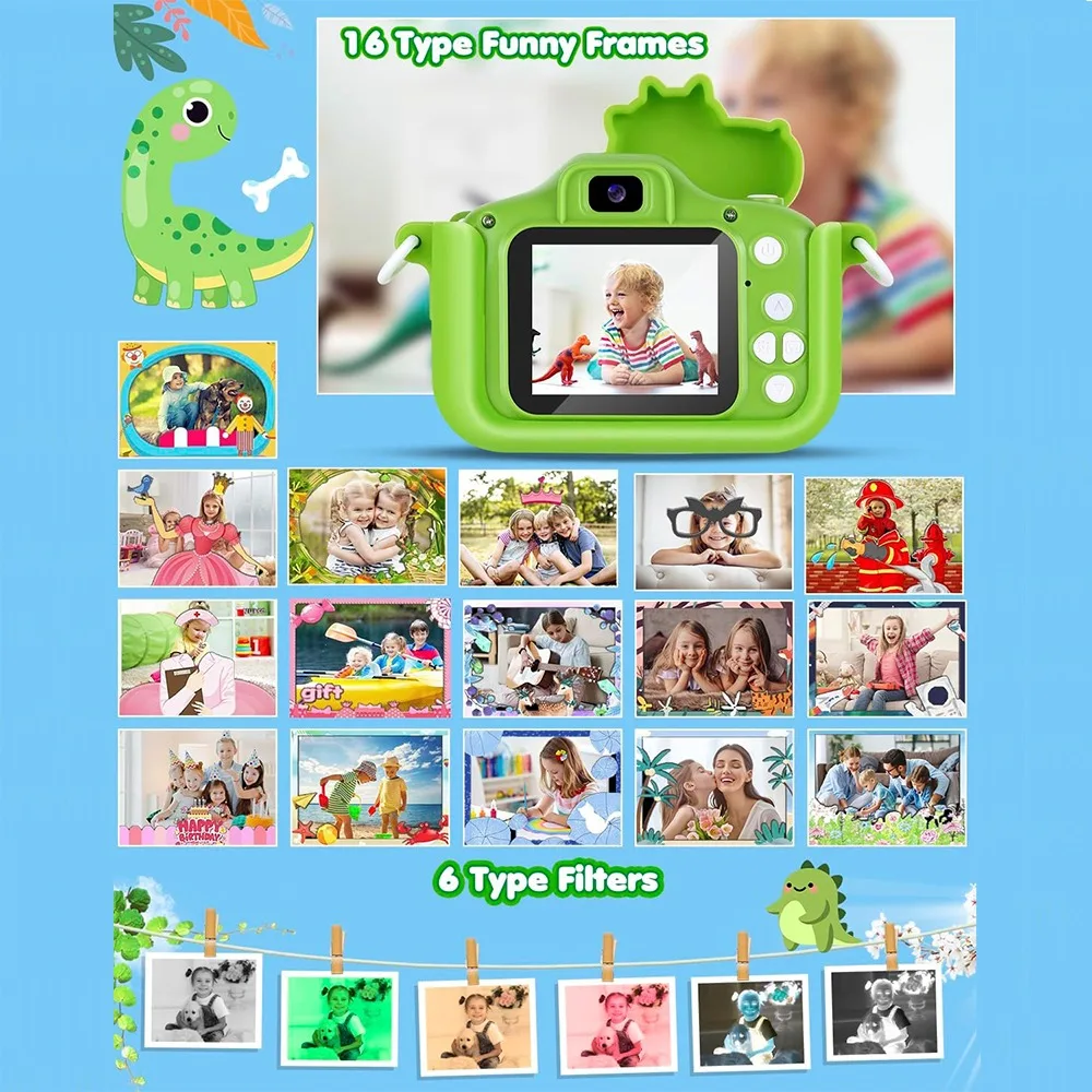 High Quality HD 1080P 1080P Digital Camera 32GB Soft Silicone Case Dinosaur Toys Camera Dinosaur Toddler Camera Christmas