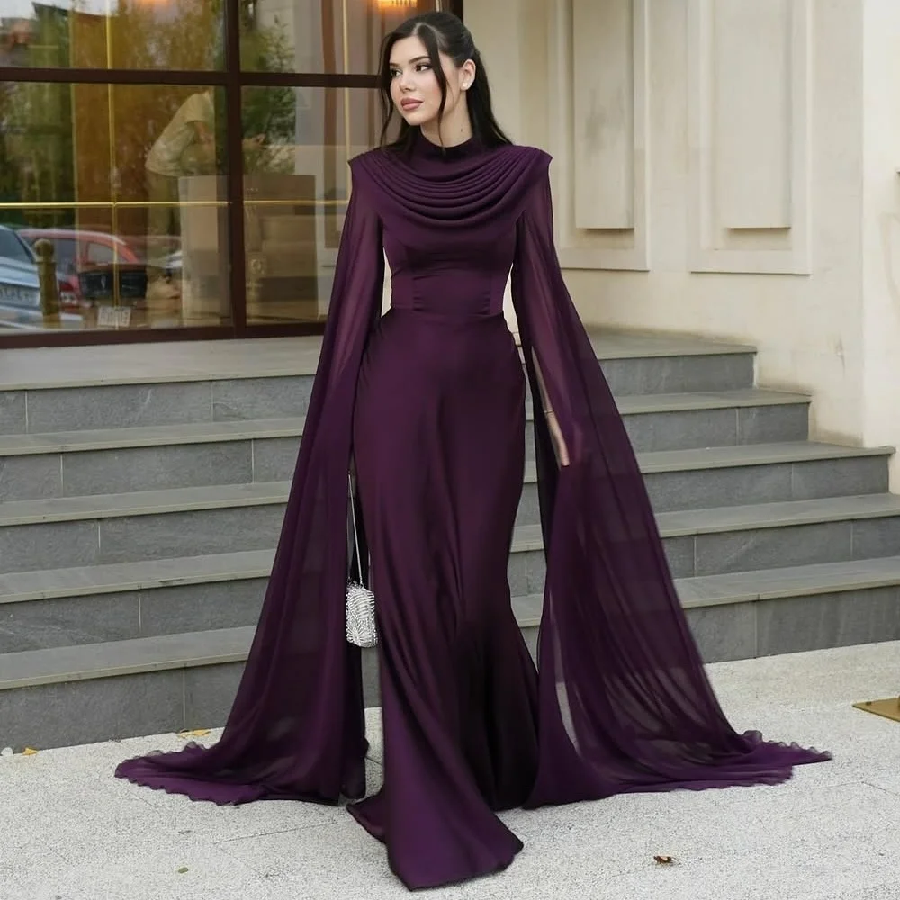 

Customized Elegant Simple Charmeuse Ruched Pleat Straight High Collar Long Dresses Bespoke Occasion Dresses Sizes Available Sexy