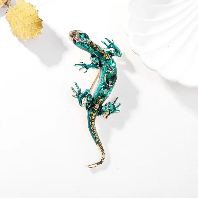 New Vintage Alloy Rhinestone Lizard Gecko Brooches For Women Men Clothing Suit Fashion Four Clawed Snake Brooch Pin Jewelry Gift