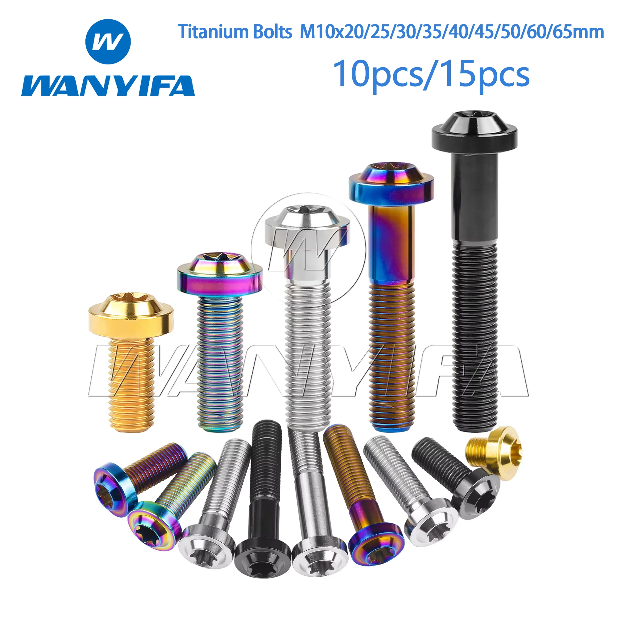 

Wanyifa Titanium Bolts M10x20 25 30 35 40 45 50 60 65mm Pitch 1.25/1.5mm Flower Head Screws T45 for Motorcycle Parts 10/15pcs