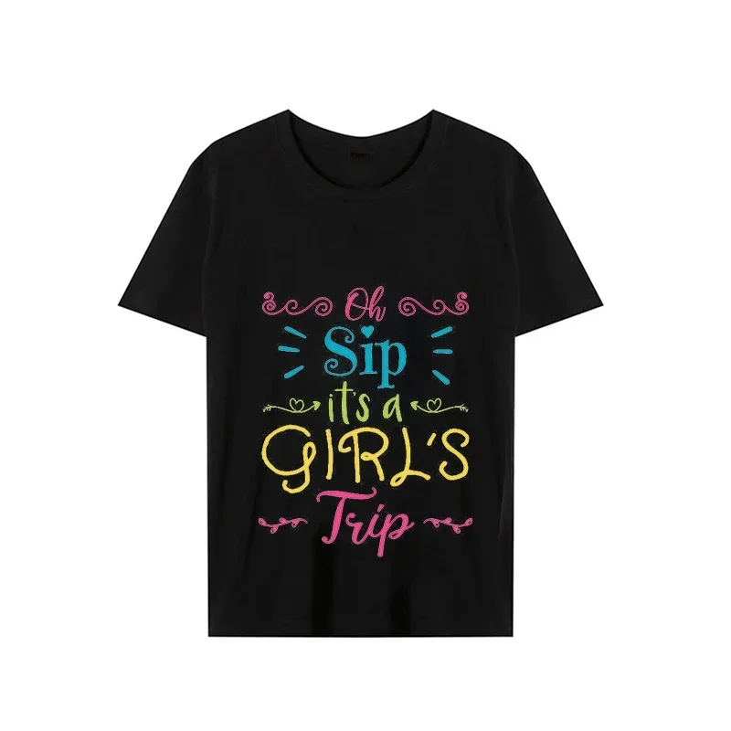 T Shirt para as Mulheres Tees Verão Roupas de Manga Curta Gráfico T Shirt Vestuário Oh Ship Its A Girls Trip Print Feminino Tops Camisetas