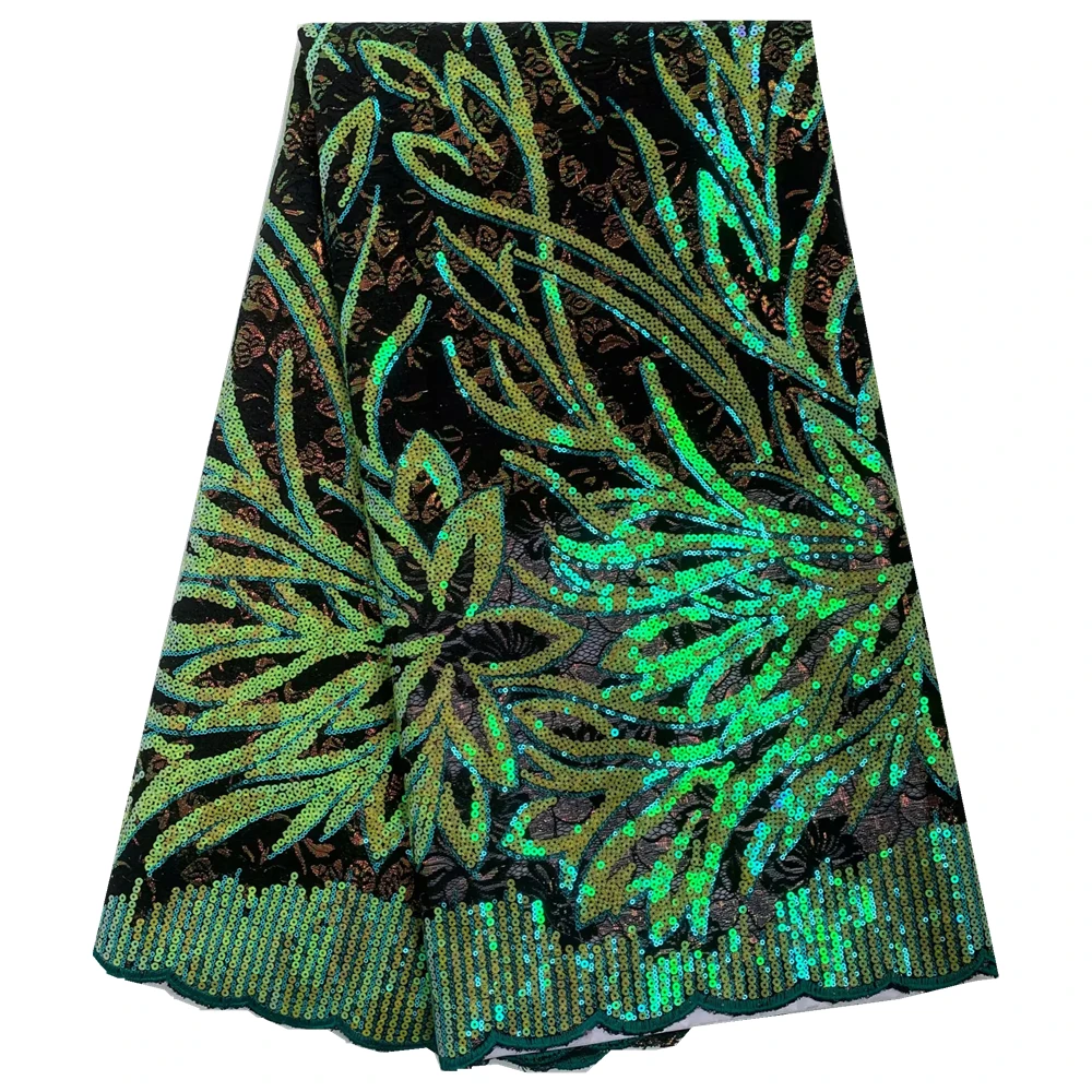 5 야드 프랑스 레이스 원단, 스팽글이있는 고품질 아프리카 레이스, 얇은 명주 그물 자수, 우아한 웨딩 & 이브닝 가운 Materia