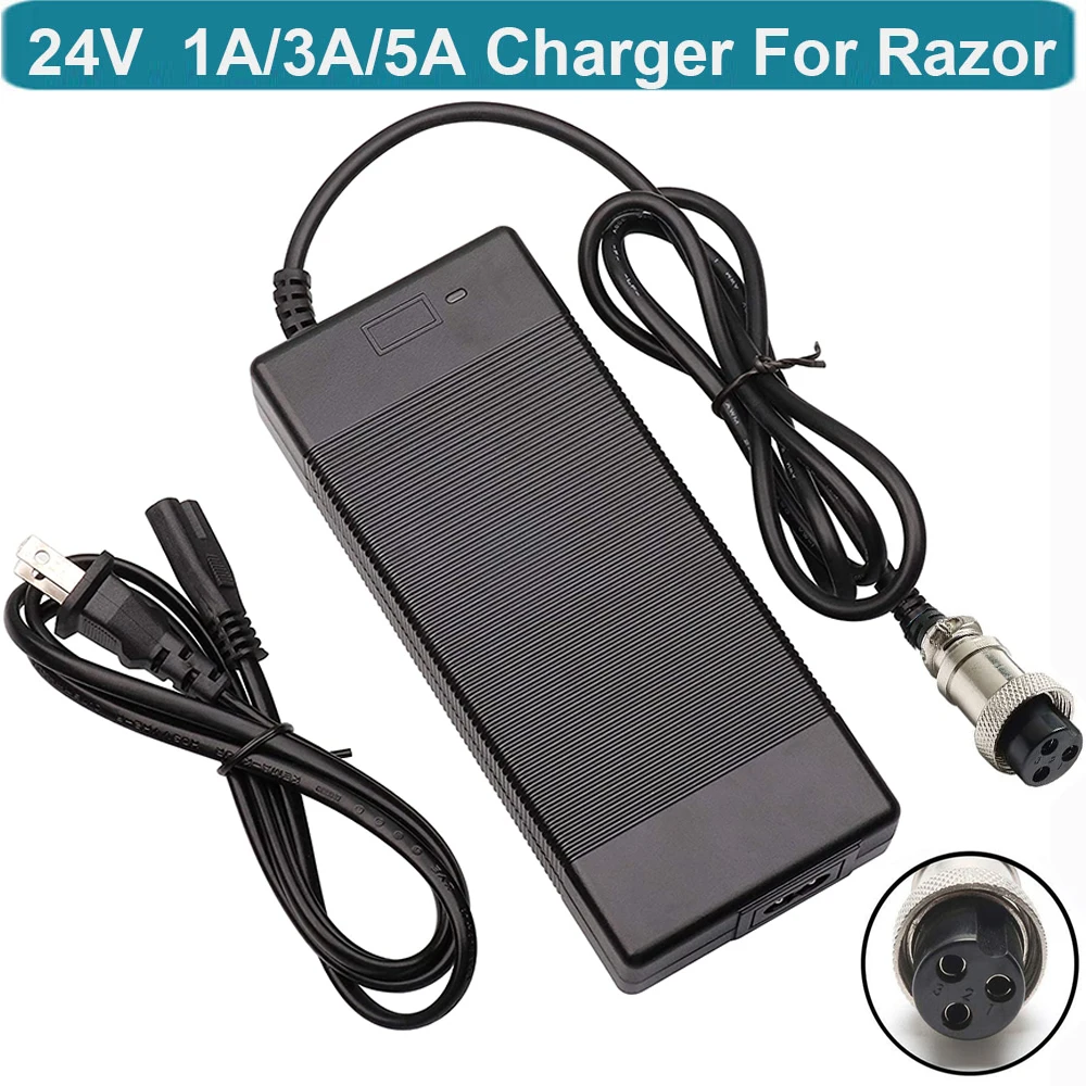 24V 3A 5A Electric Battery Charger for Razor E100  E200S E175 300S E300 E500 PR200 MX400 mx650 hoverboard hover board