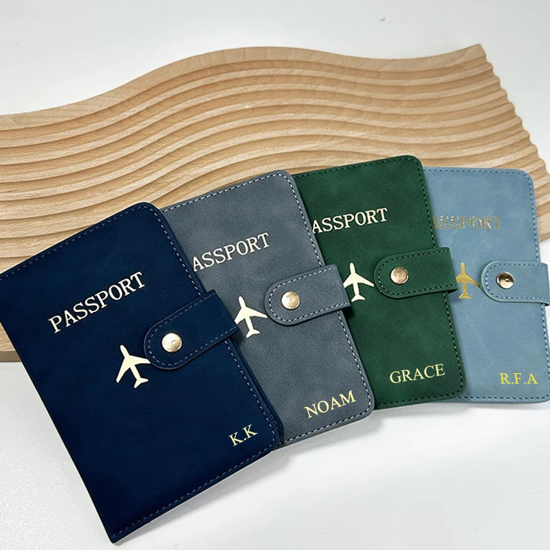 Portafoglio per passaporto da viaggio con lettere personalizzate Portafoglio multifunzione per passaporto in pelle PU per aeroplano in oro con incisione Borsa per carte di lusso per uomo donna