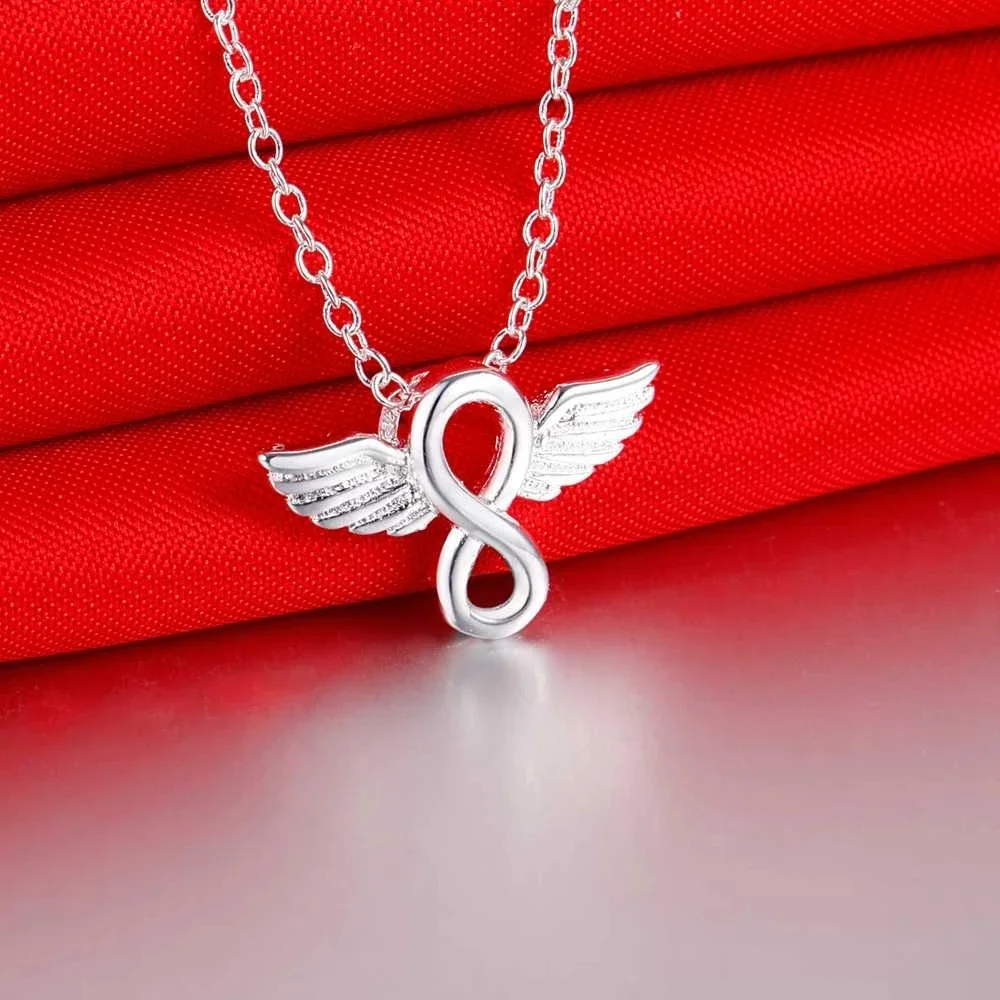 

45cm 925 Sterling Silver Pretty angel wings Pendant Necklace For Women Fashion luxury party Wedding Jewelry Holiday gift
