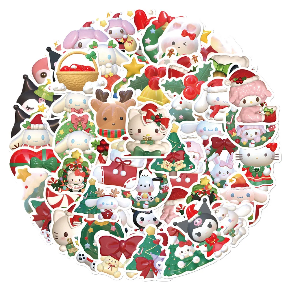 10/30/60pcs Cute Funny Cartoon Christmas Sanrio Stickers Kuromi Cinnamoroll Hello Kitty Decoration Stationery Sticker Kids Toys