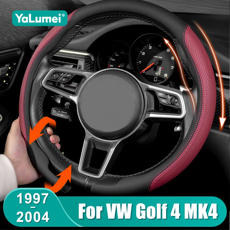 For Volkswagen VW Golf 4 MK4 1997 1998 1999 2000 2001 2002 2003 2004 Car Steering Wheel Cover Nappa Leather Accessories