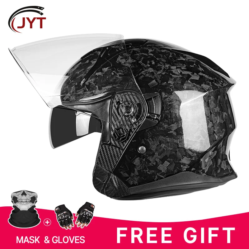 

Old School Retro Carbon Fiber 3/4 Motorcycle Helmet DOT Certified with Tough Material Impact Resistance All year round Use