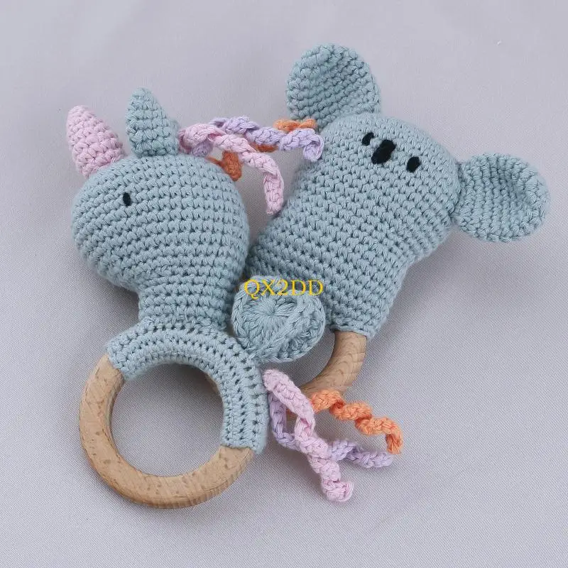 QX2D Baby Teether Crochet Crochet Animal Cratsles Beech Wooden Bracelet Bracelet Ring for Newborn BPA Bath Toy Toy