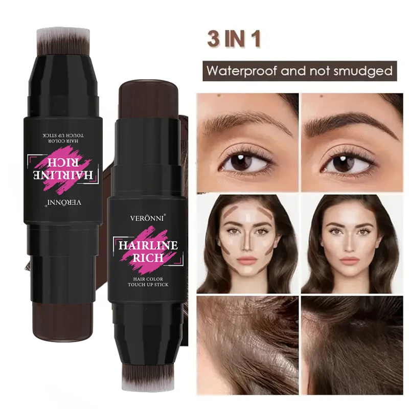 VERONNI Double Head Hairline Touch Up Stick Waterproof Long Lasting Hair Root Concealer Cover Gray Hair Fill Sparse Hair Shadow Powder Pen Portable Instant Hair Color Modify Hairline Makeup for Women Daily Beauty
