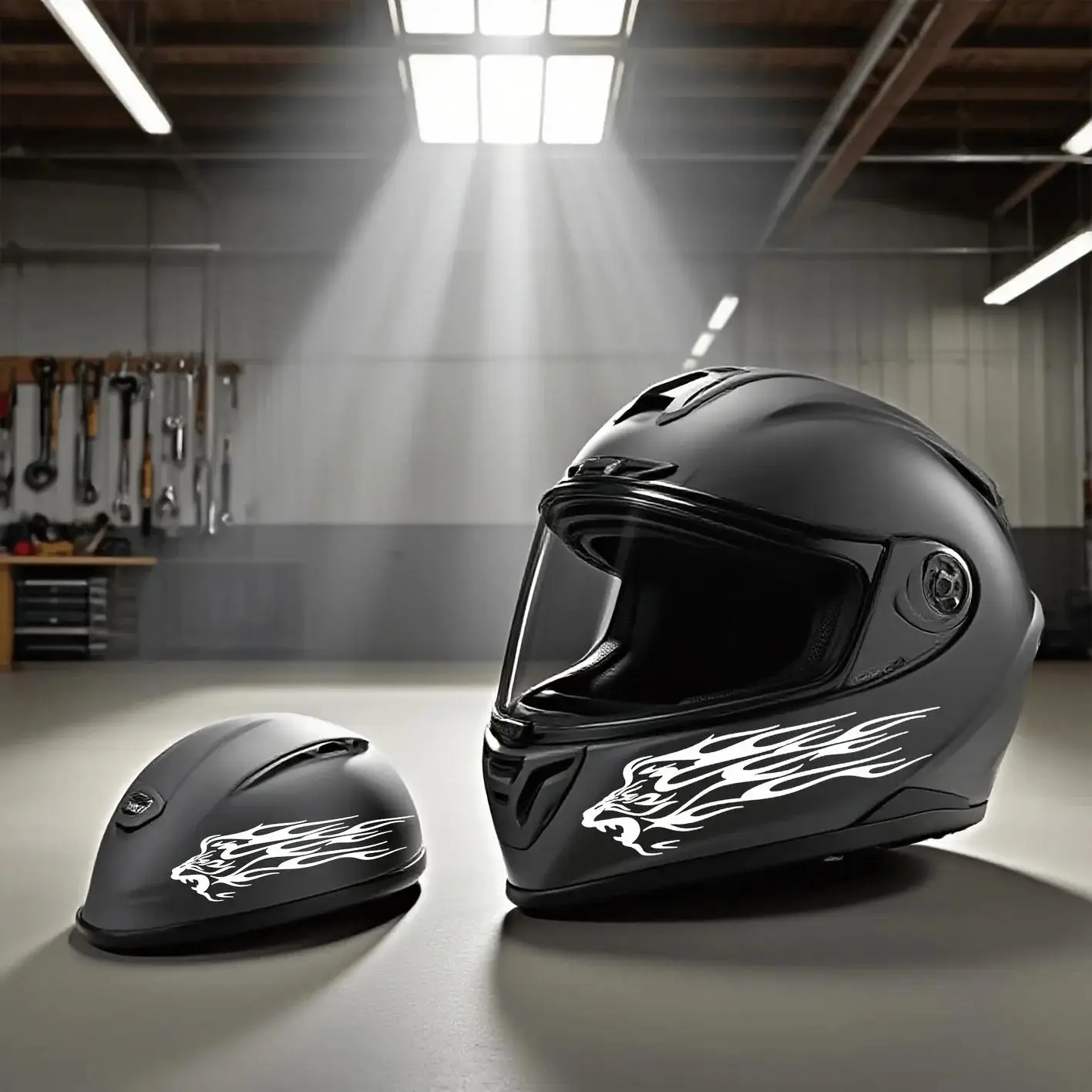 2Pcs/Set Flame Tiger Vinyl Sticker, Waterproof Decal for Motorcycle Helmet Car and Bike Decoration