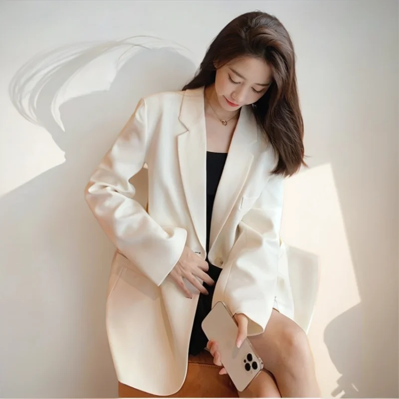 

Blazers Womans Autumn Elegant Nylon Boyfriend Workplace Minimalist Streetwear Tops Removable Geometric Breathable Spring Plaid