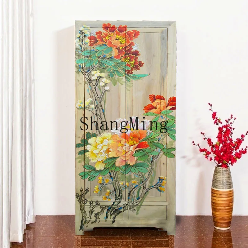 

SM household Chinese solid wood two-door large wardrobe storage retro storage living room decorative cabinet