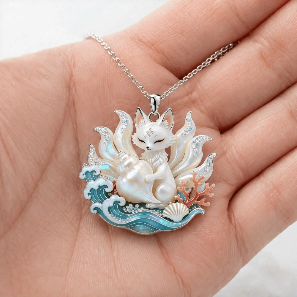 Exquisite Enamel Pendant Necklace Deer Trendy Fashion Nine-tailed Vixen Pendant Traditional Mythology Style