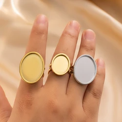 2pcs/Lot Stainless Steel Gold Ring Flat Oval Cabochons Tray Bezel Blank Base For DIY Jewelry Making crafts Accessories Materials