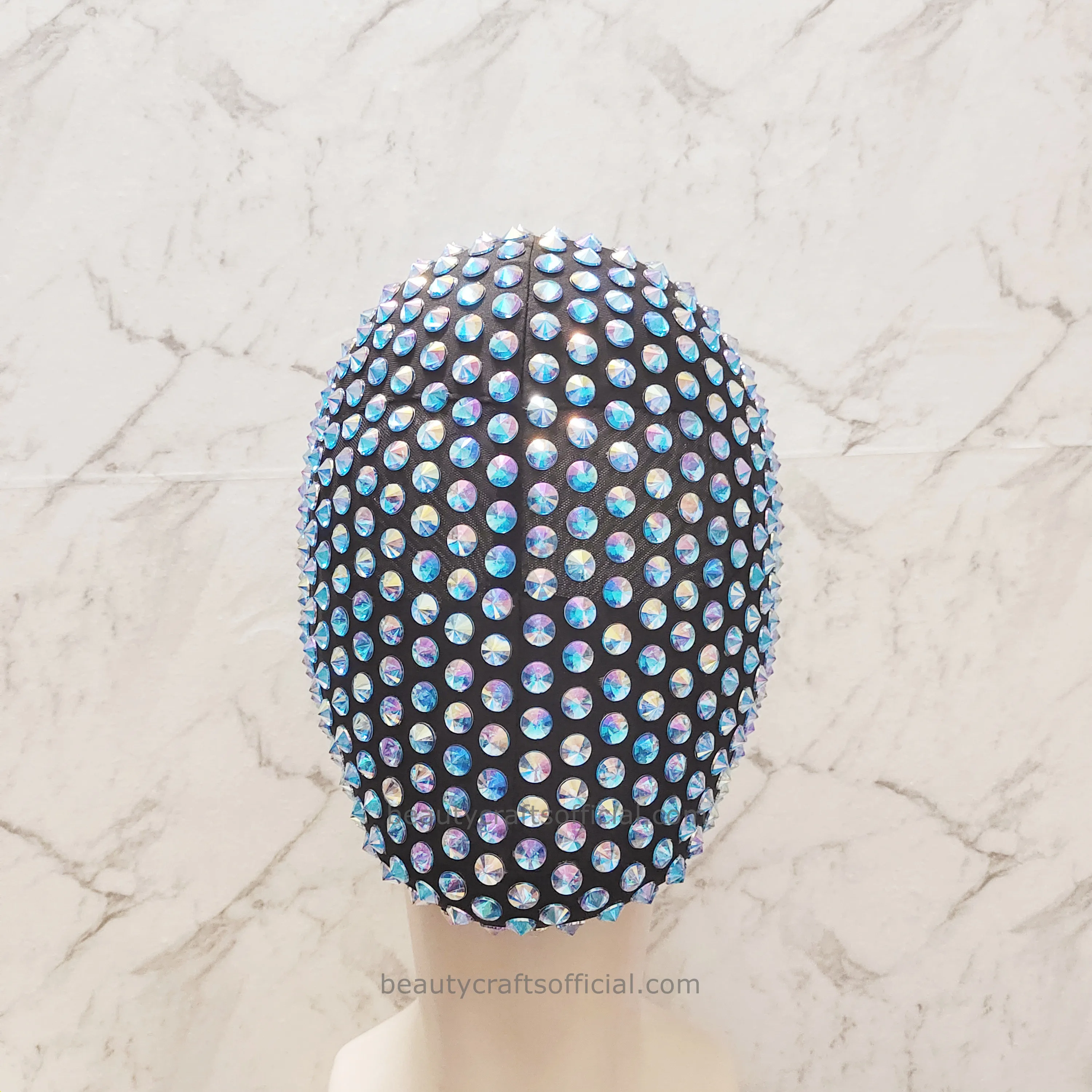 Magic Mirror Ice-blue Studded Spikes Mask Handmade Full Coverage Haute Couture Mask for Halloween, EDM, Cosplay, Rave, Party