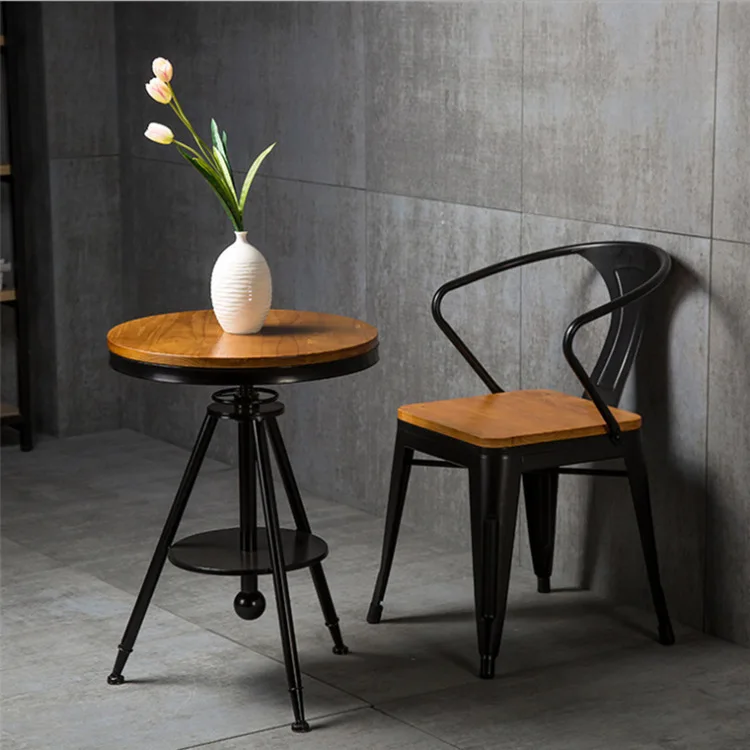 

#d% American Industrial Style Iron Art Coffee Chair Solid Wood Antique Bar Chair