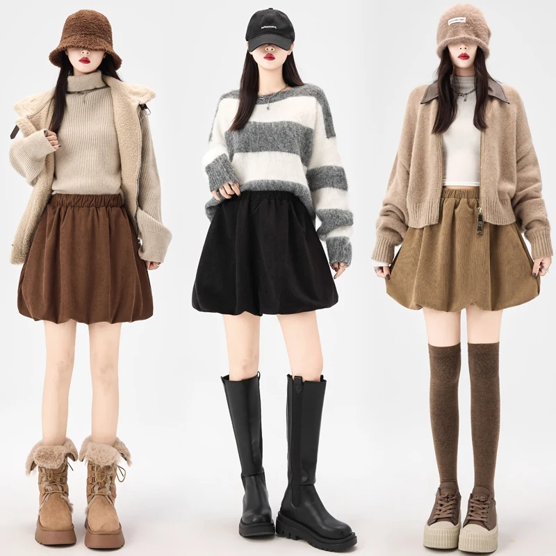 

Неводная вельветовая юбка-шаровамер для похудения, универсальная f-длина, осенне-зимняя Новое поступление, женская одежда