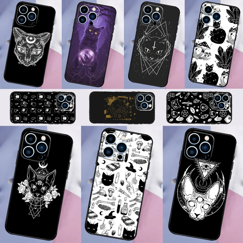 Witchcraft Witch Cat Phone Case For iPhone 16 15 14 Pro Max 11 12 13 Mini XR X XS Max Plus Cover