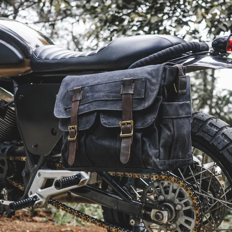 

Retro Motorcycle Saddle Bag Cowhide Waterproof Moto Travel Side Bags Wear-resistant Canvas Messenger bag Motobike Shoulder Bag