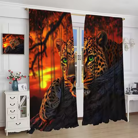 African Safari Cheetah Curtains for Boys,Wild African Savannah Sunset Tree Cheetah Wildlife Spotted Leopard Window Treatments