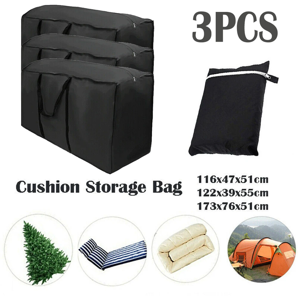 

3PCS Outdoor Patio Cushion Storage Bags Waterproof Extra Large Patio Furniture Cover Cushion Storage Bag with Handle and Zipper