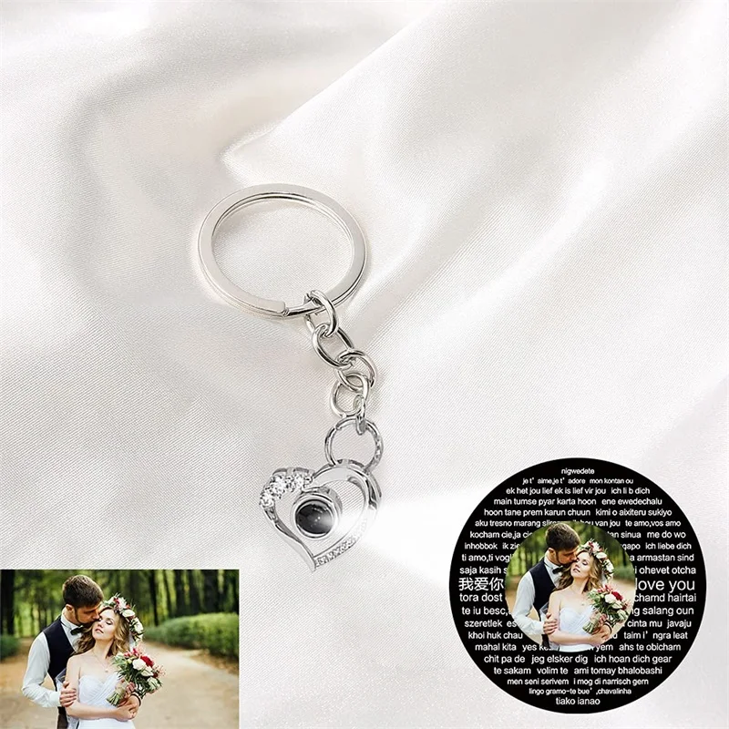 Personalized Photo Projection Keychain Heart-shaped Custom Picture Keychains Birthday I Love You Key Ring Memorial Gifts