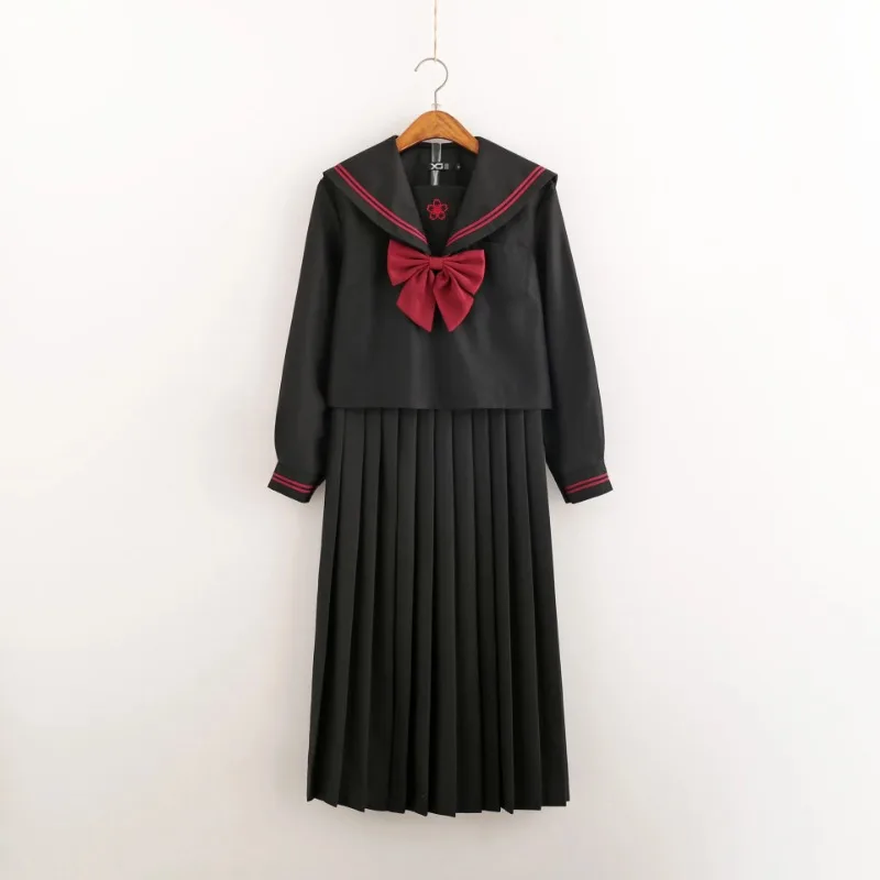 Dark Bad JK Uniform Long Skirt Hell Girl Basic Model Akamoto Sakura Sailor Suit Japanese College Style Dress School Uniforms