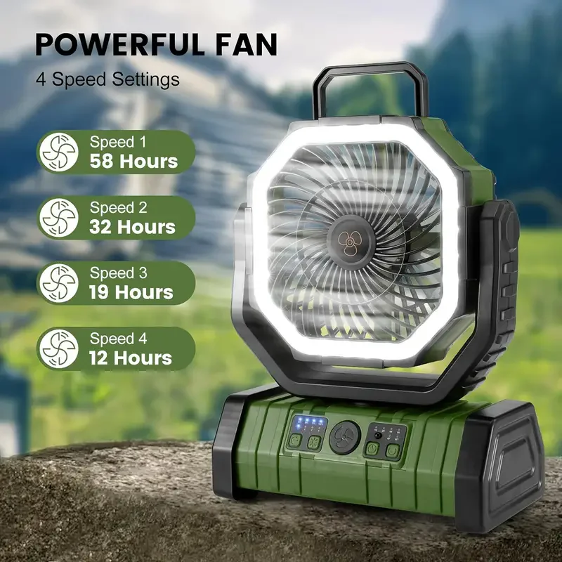 F6 20000mAh Portable Rechargeable Outdoor Camping Fan USB Table Ventilador Recargable Fan With LED Light & Power Bank for Home