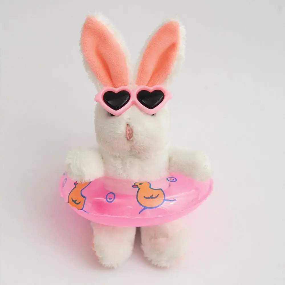 Love Sunglasses Cartoon Rabbit Key Chain Cartoon Swimming Ring Plush Bunny Pendant Toys Plush Stuffed Doll Keychain