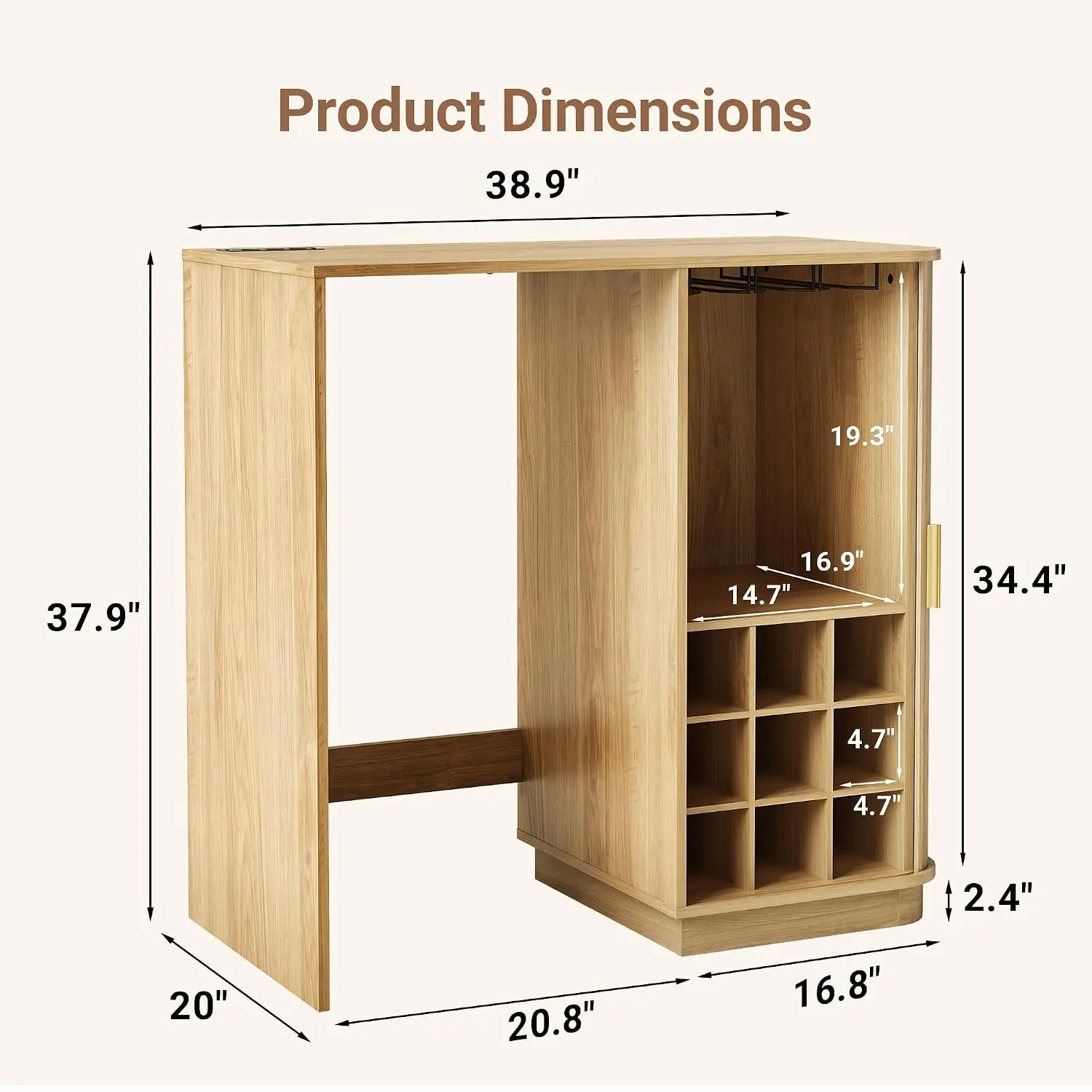 Coffee Bar Cabinet with Mini Fridge Space, Built-in Outlet, Wine Racks, 39