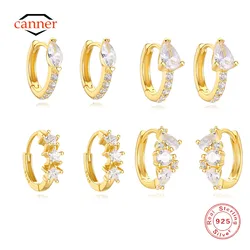 CANNER Horse Eye Water Drop Geometric Zircon 925 Sterling Silver Hoop Earring For Women Ins Minimalism Earring Fine Jewelry Gift
