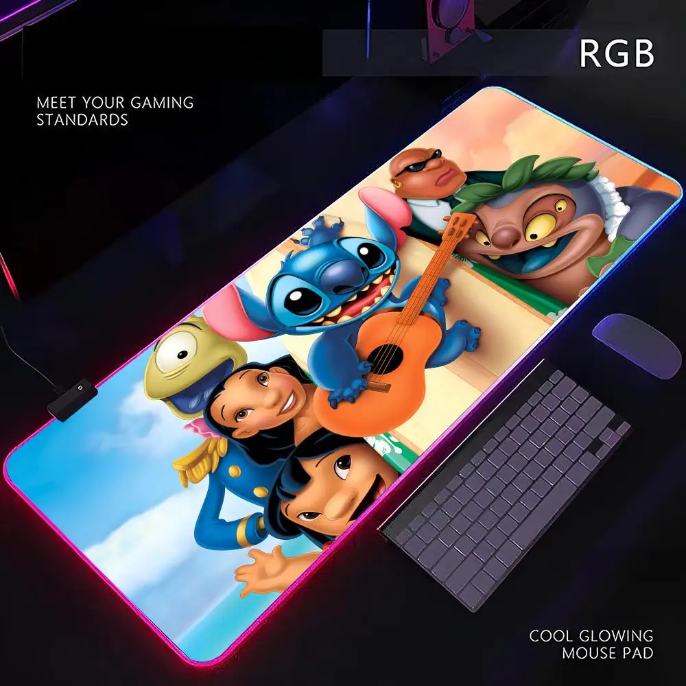 

Stitch Mouse Pad RGB Mousepad Xxl Gaming Accessories Large LED Mouse Pad Luminous Keyboard Desk Protector Pc Gamer With Wire Bac